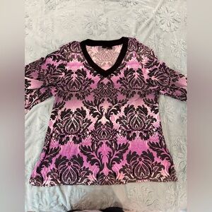 Pink and Black Patterned V-Neck Top